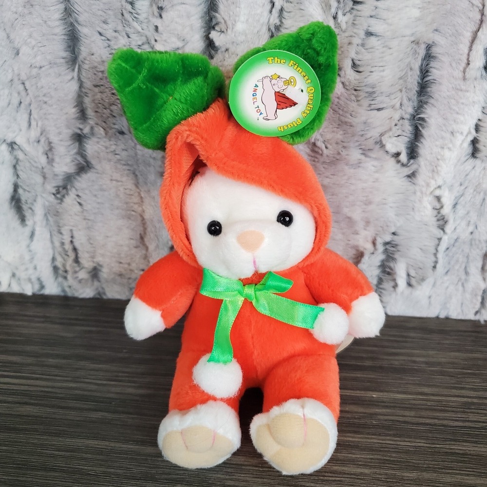 Angel Toy 6" Plush Bunny Rabbit Wearing Carrot Suit Easter‎ Stuffed Animal Toy